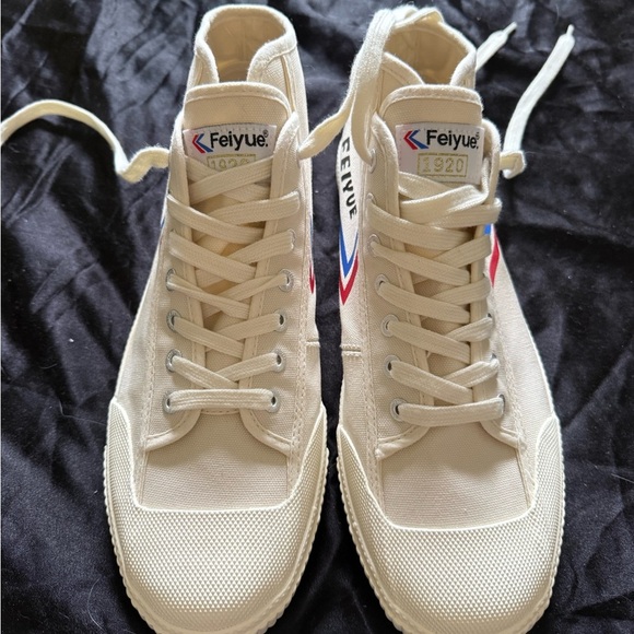 Feiyue Cream High-Tops with Red and Blue Stripes - Picture 7 of 10